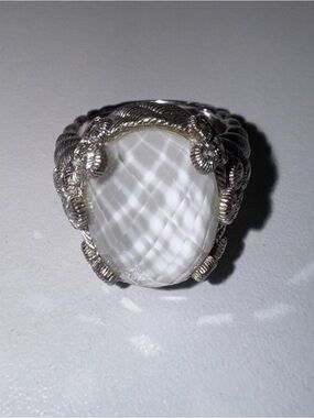 Judith Ripka 926 Sterling Silver Ring with White Agate Doublet Set & CZ Ring